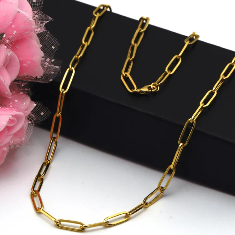 Real Gold Paper Clip Chain Necklace 0002 (40 C.M) CH1221