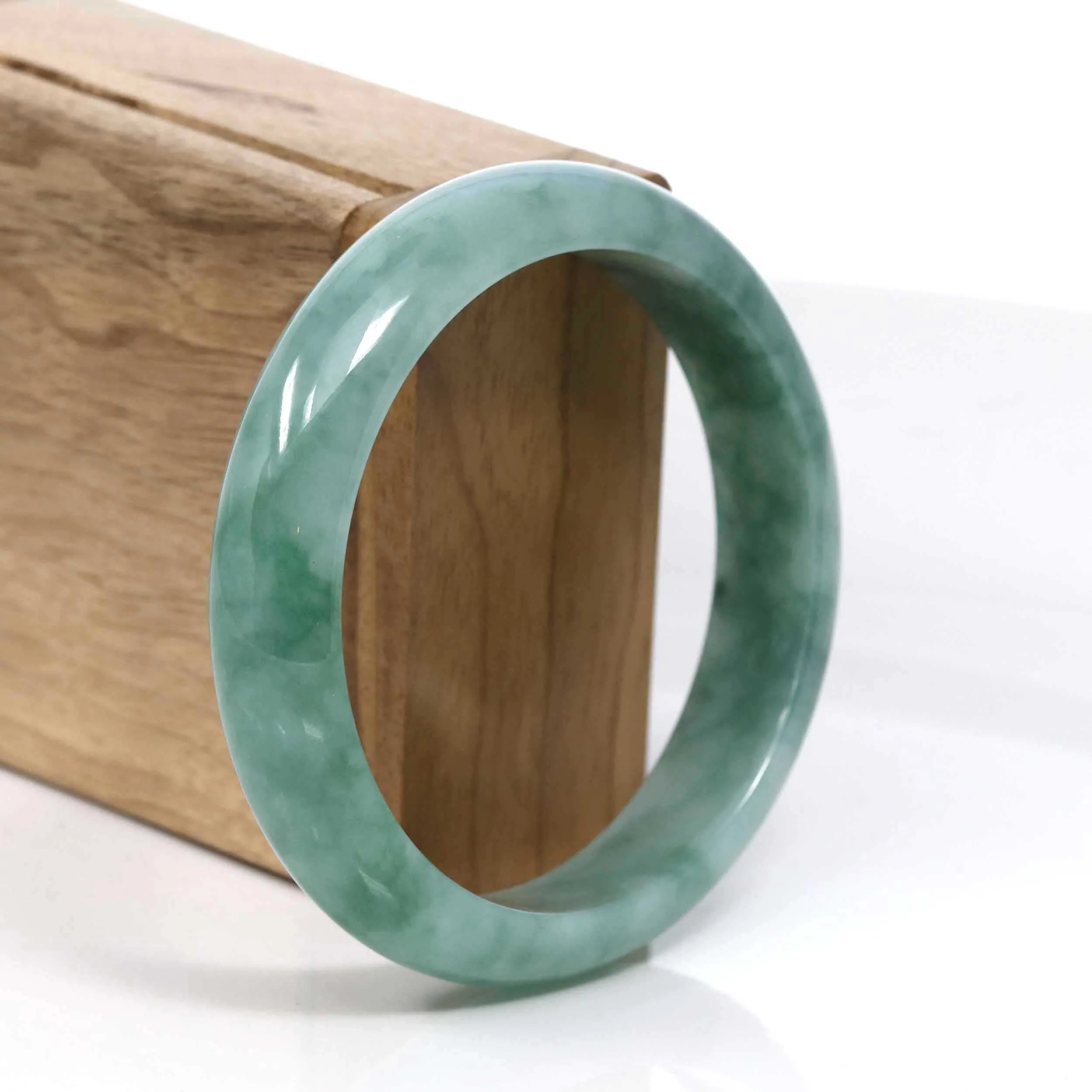 RealJade® Co. Blue-Green Classic Real Jadeite Jade Bangle Bracelet (59.58mm) #937