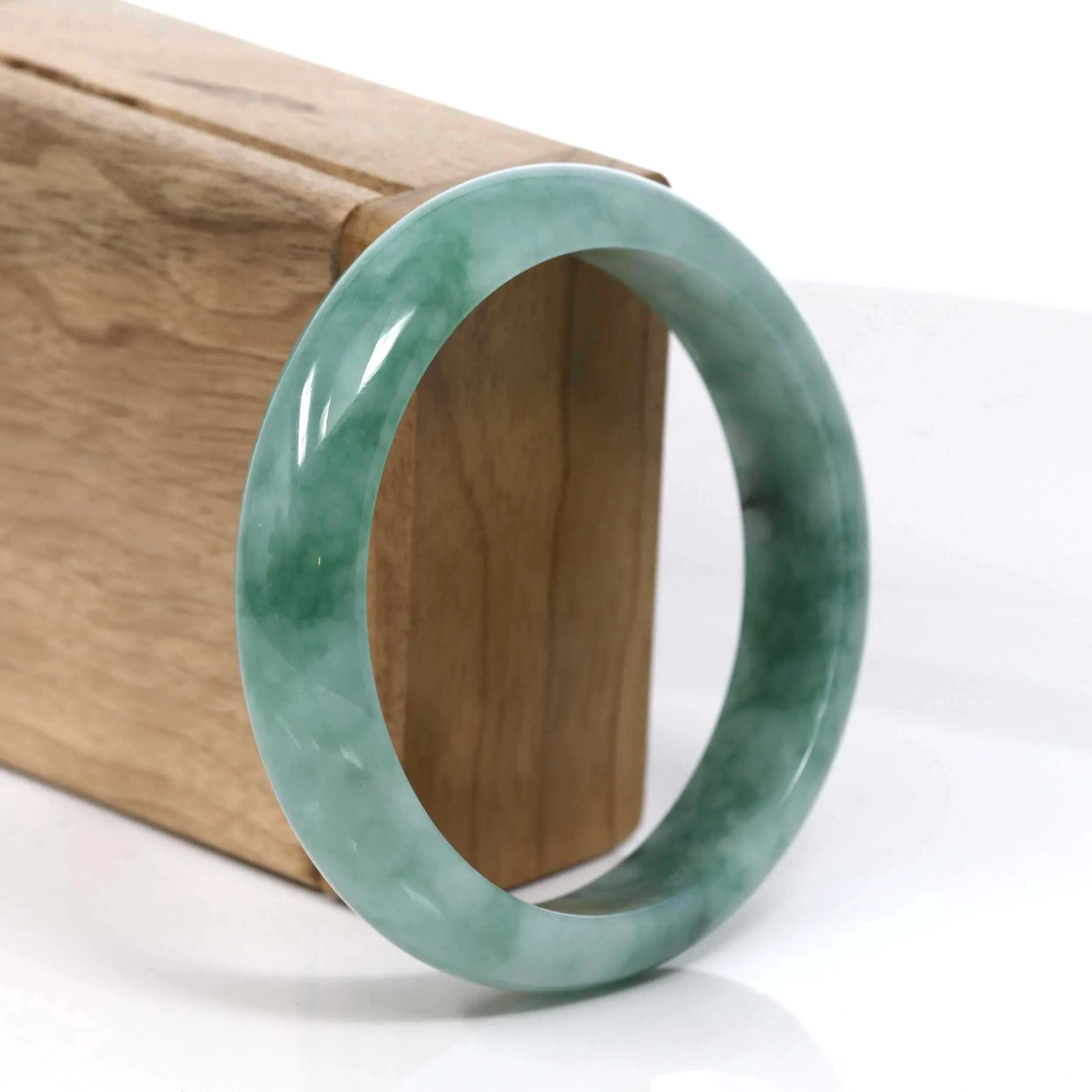 RealJade® Co. Blue-Green Classic Real Jadeite Jade Bangle Bracelet (59.58mm) #937