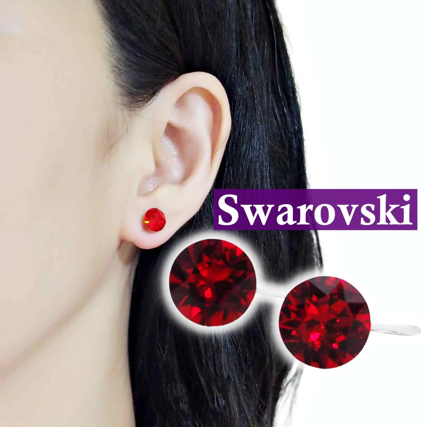 Red Light Siam Swarovski Crystal Screw-Back Invisible Clip On Stud Earrings