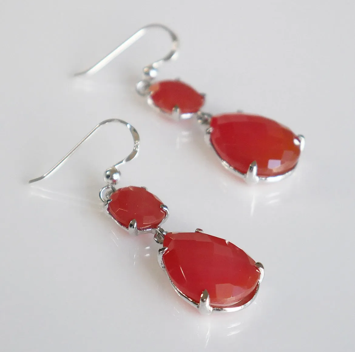 Red Onyx Fire Double Waterdrop Statement Earrings