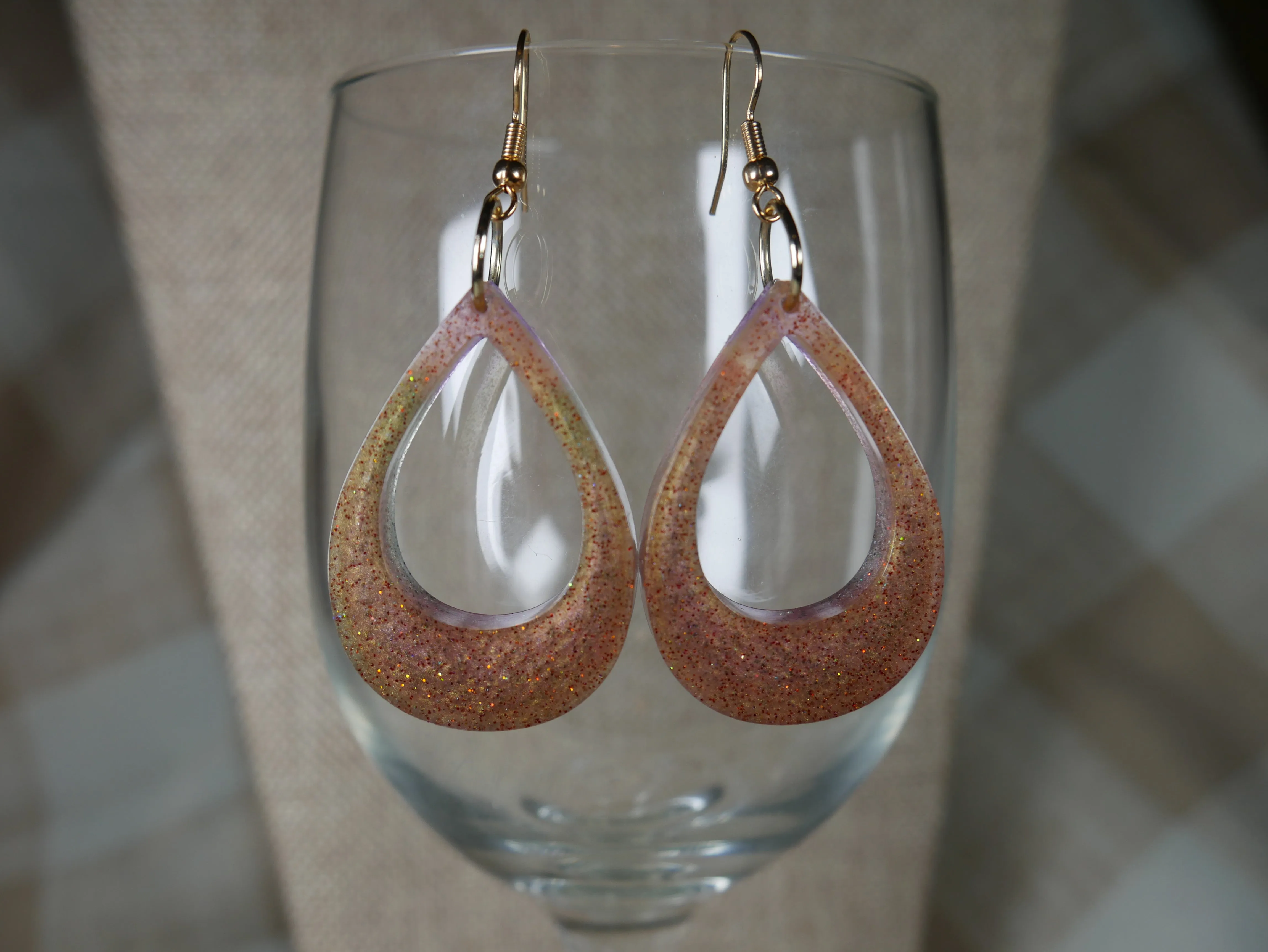 Resin Amber Colored Teardrop Loop Earrings