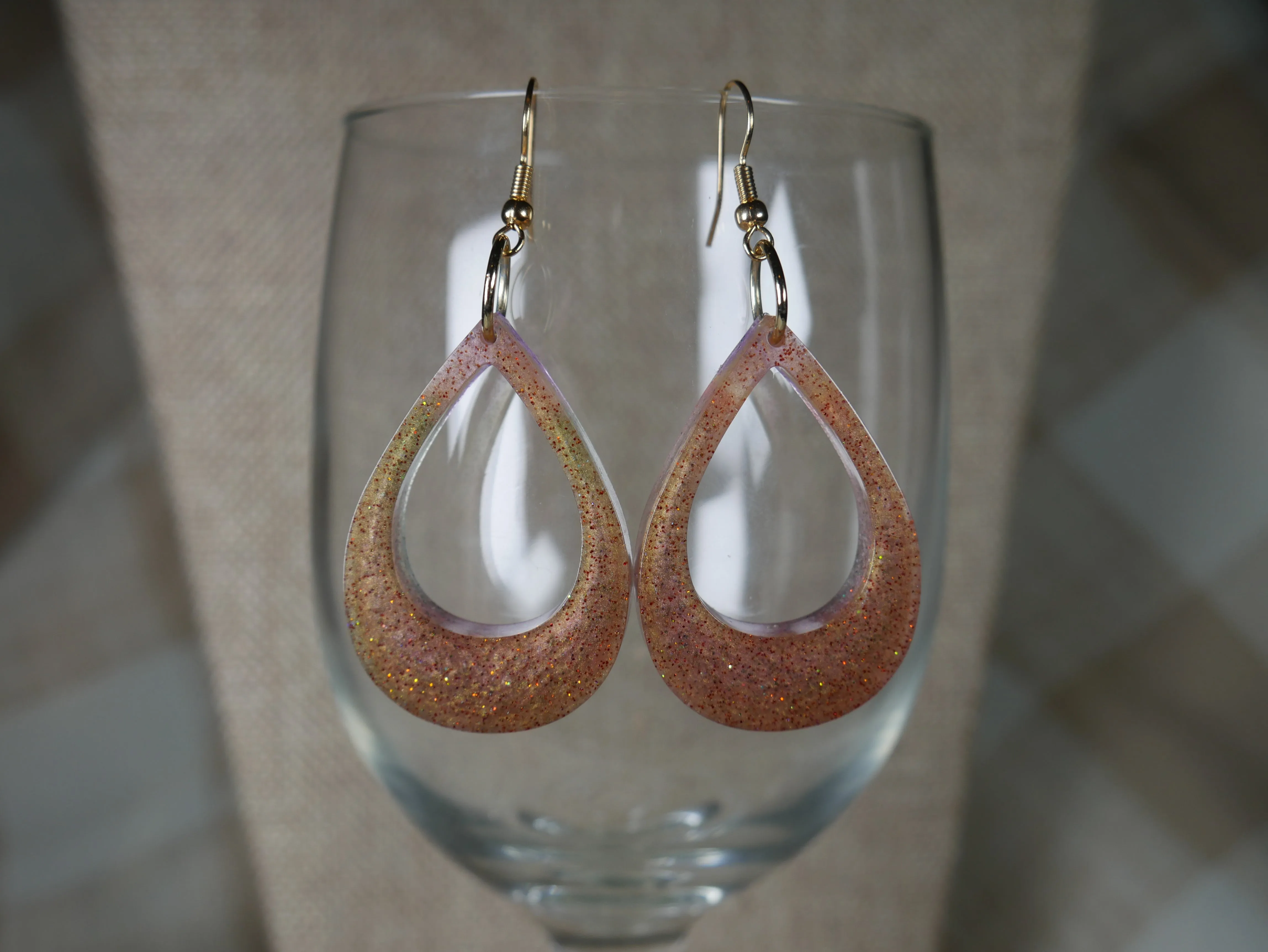 Resin Amber Colored Teardrop Loop Earrings