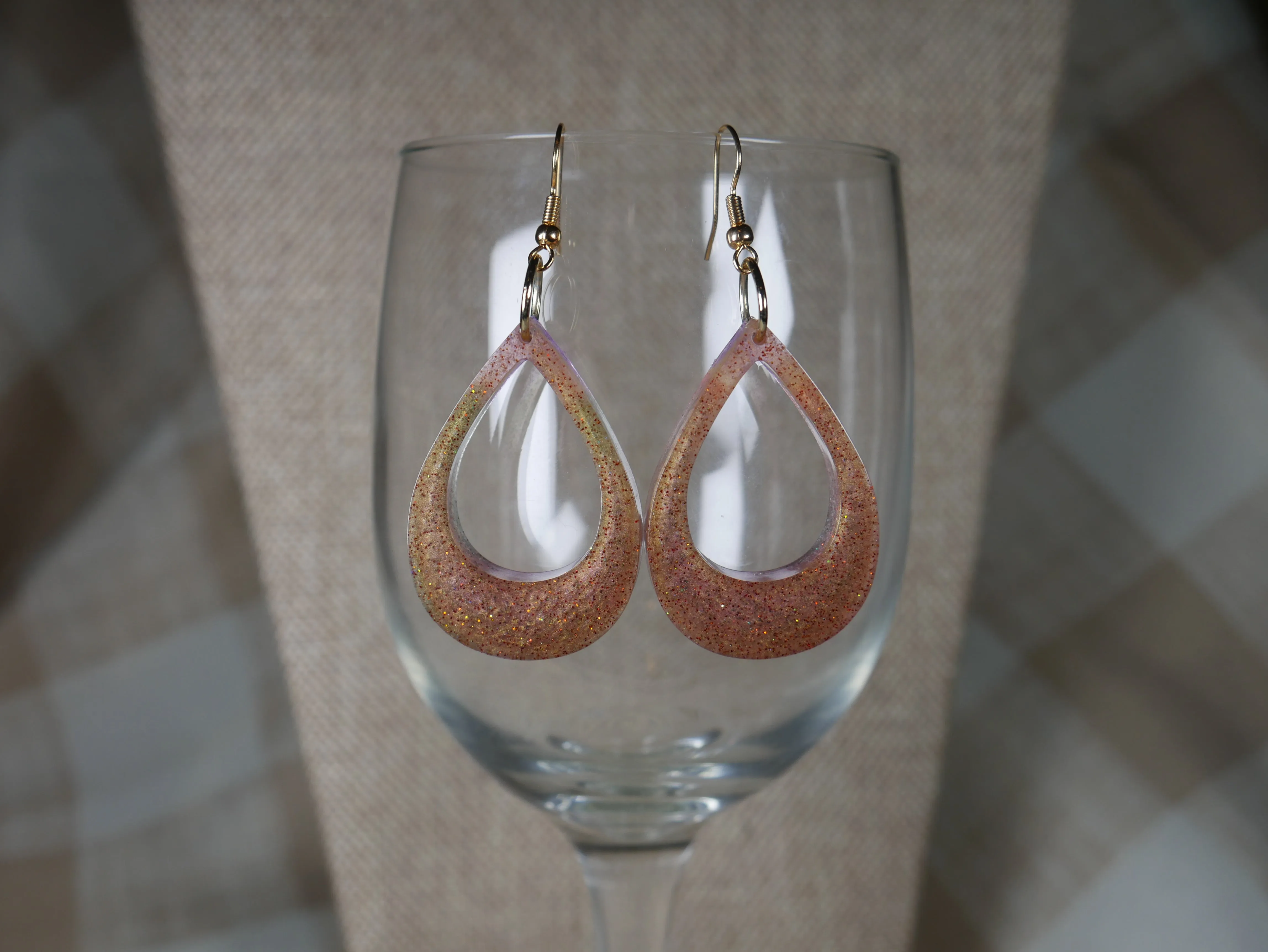 Resin Amber Colored Teardrop Loop Earrings