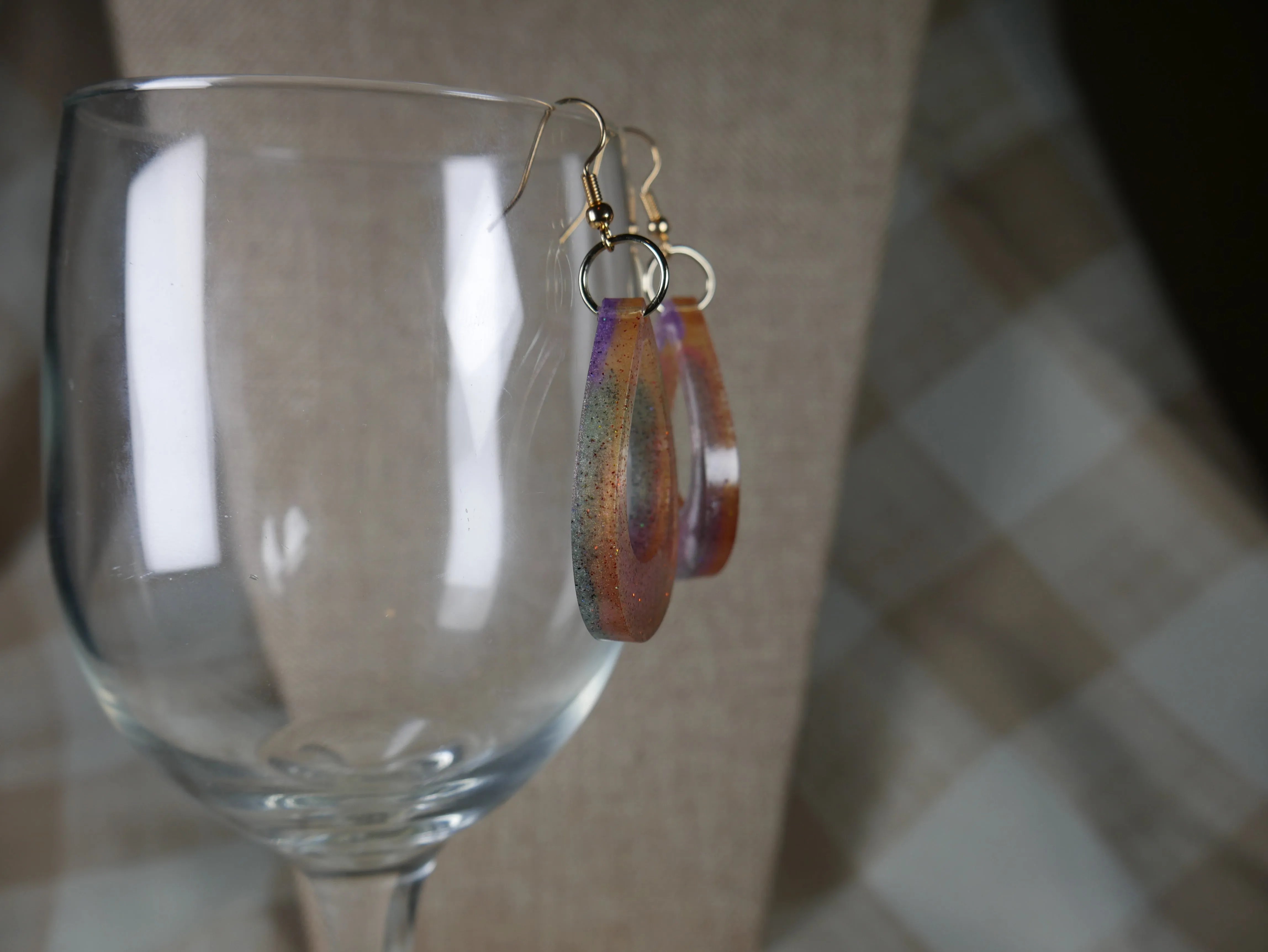 Resin Amber Colored Teardrop Loop Earrings