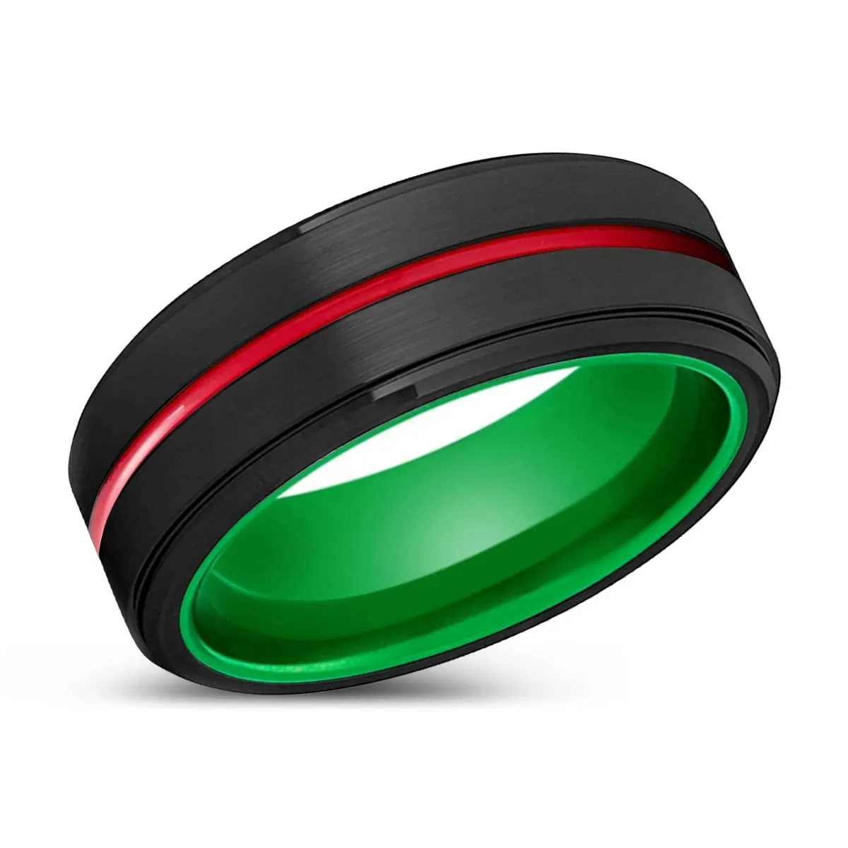 RINDE | Green Ring, Black Tungsten Ring, Red Groove, Stepped Edge