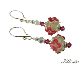 Romantic Fuchsia Pink Lampwork Beaded Earrings