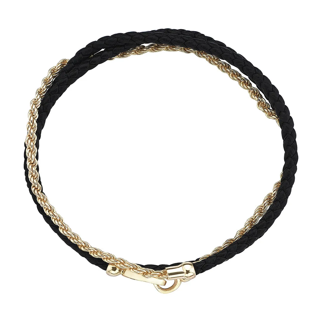 Rope Chain & Leather Wrap Bracelet in Gold