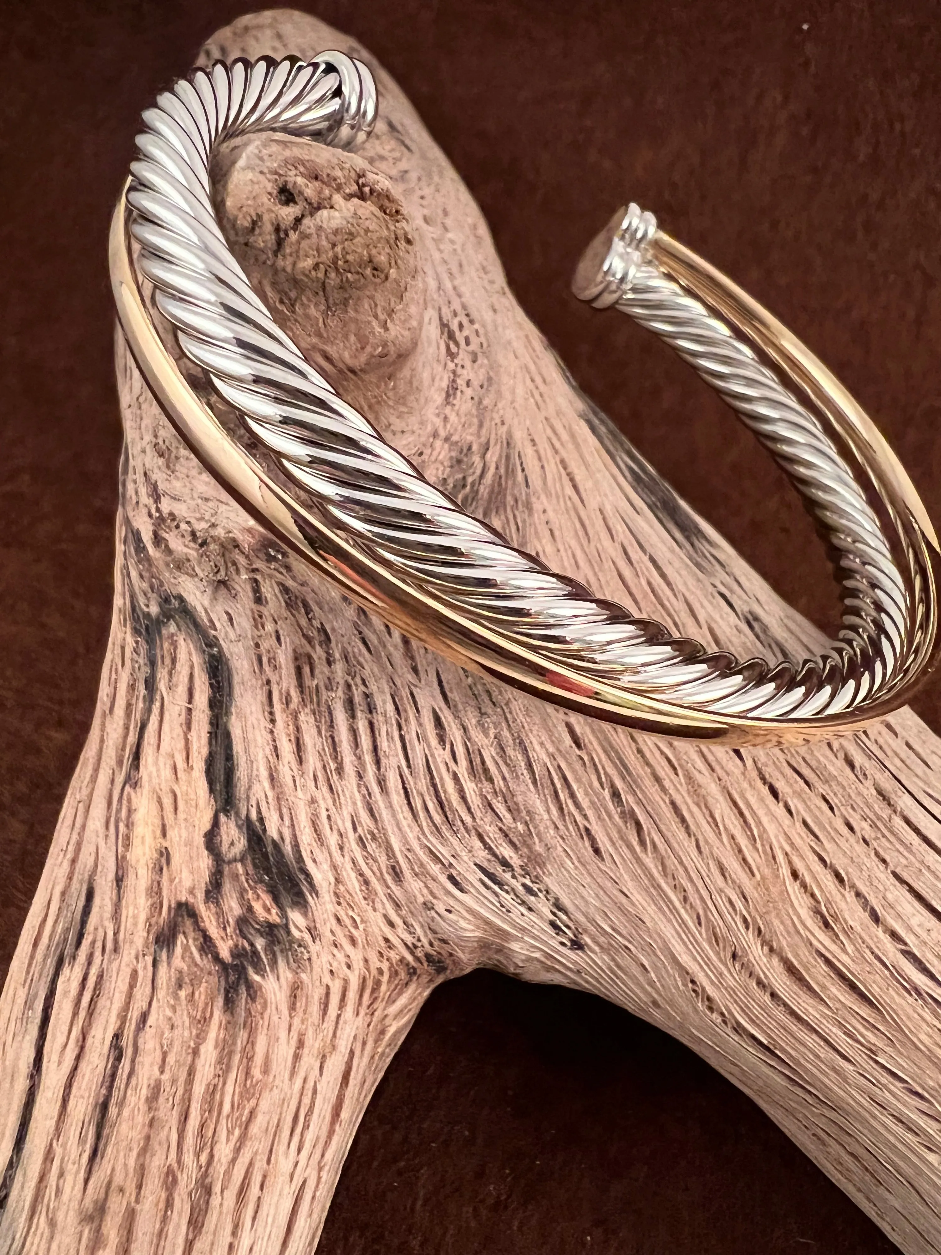 Roped Silver and Gold Bangle Bracelet