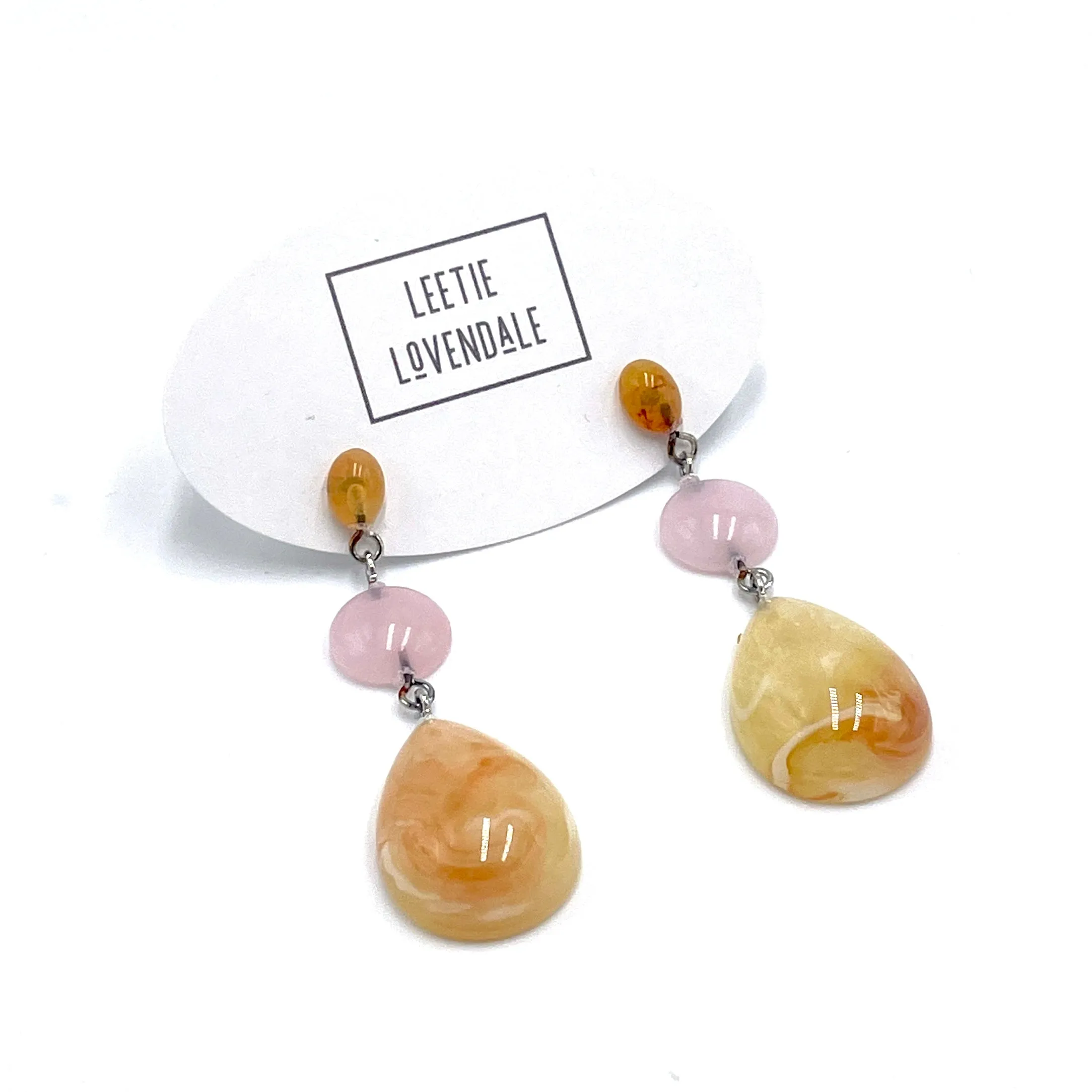 Rose Quartz Lucite & Marbled Tangerine Trinket Earrings