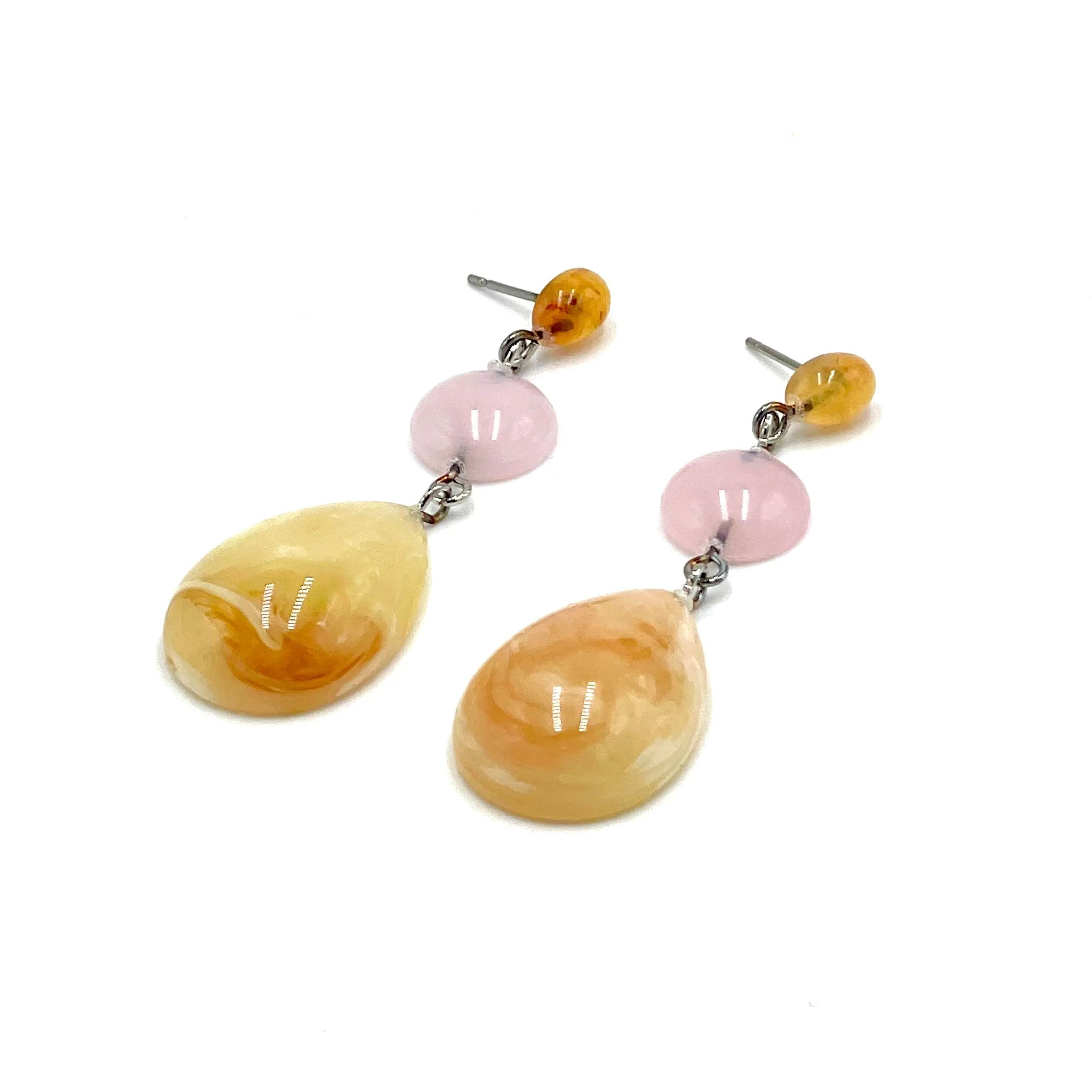 Rose Quartz Lucite & Marbled Tangerine Trinket Earrings