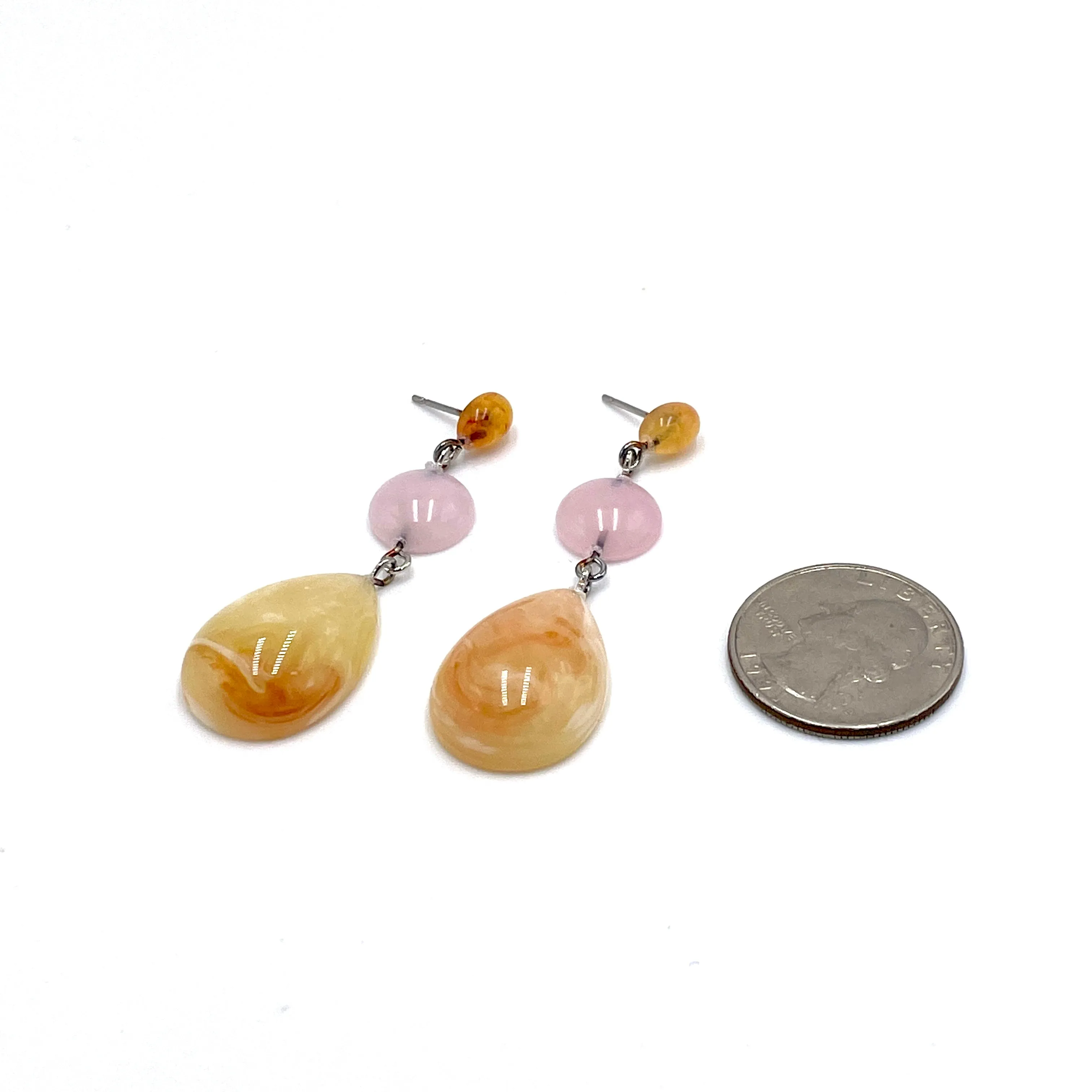 Rose Quartz Lucite & Marbled Tangerine Trinket Earrings