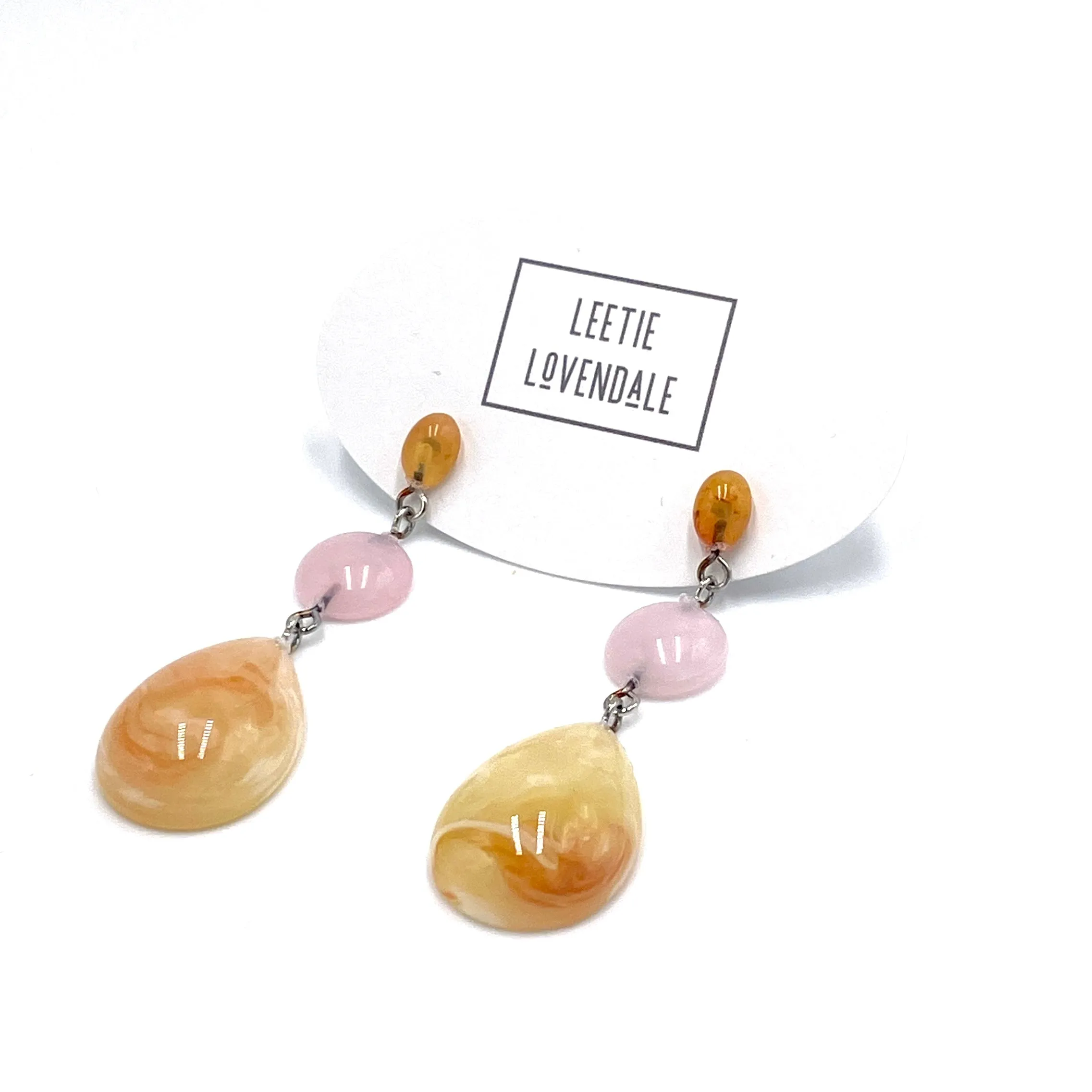 Rose Quartz Lucite & Marbled Tangerine Trinket Earrings