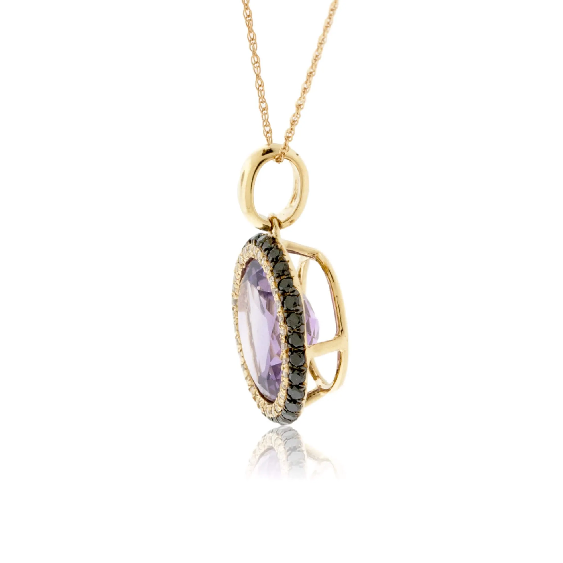 Round Amethyst & Diamond & Black Diamond Halo Pendant