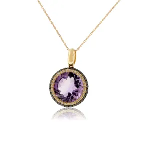 Round Amethyst & Diamond & Black Diamond Halo Pendant