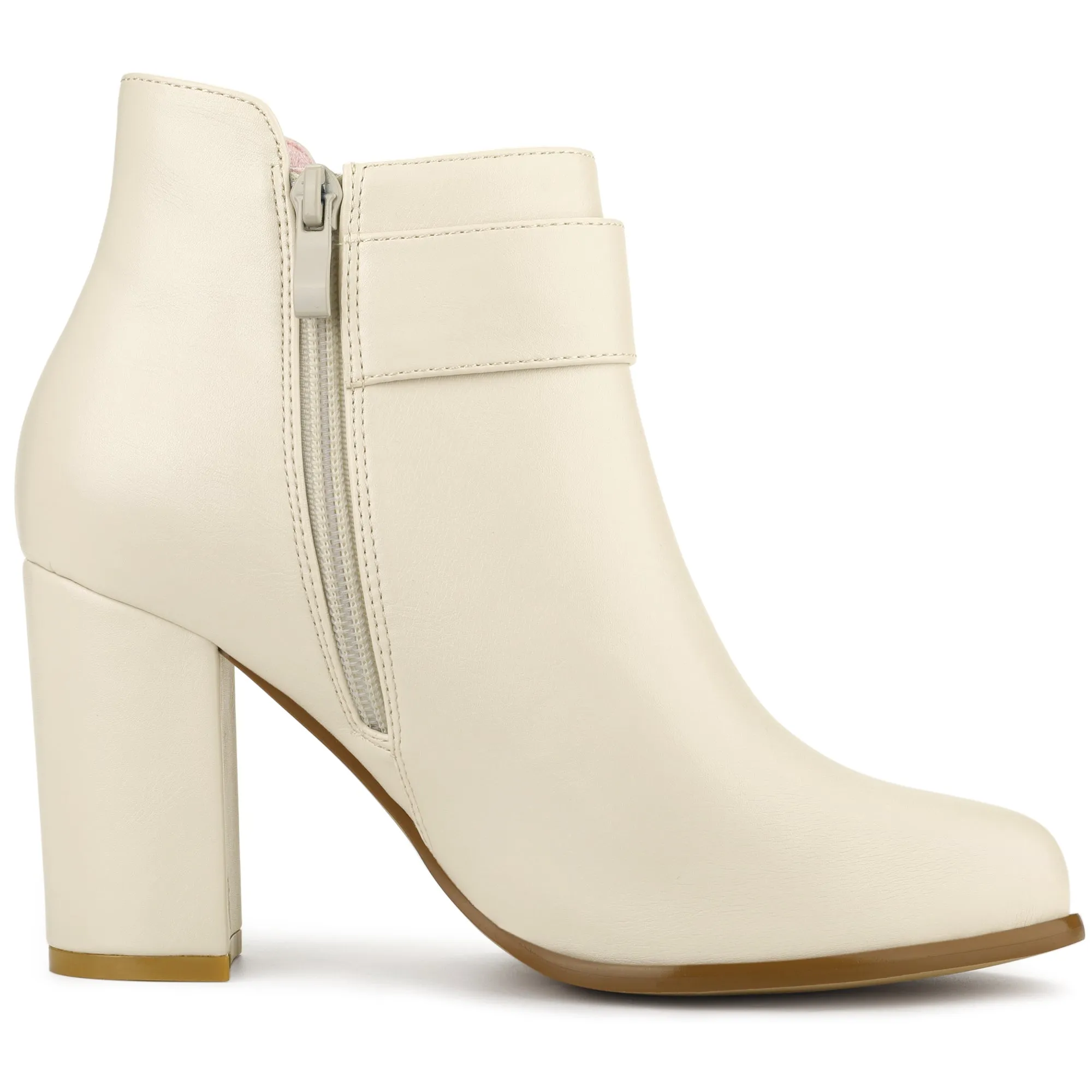 Round Toe Circle Buckle Chunky Heel Ankle Boots