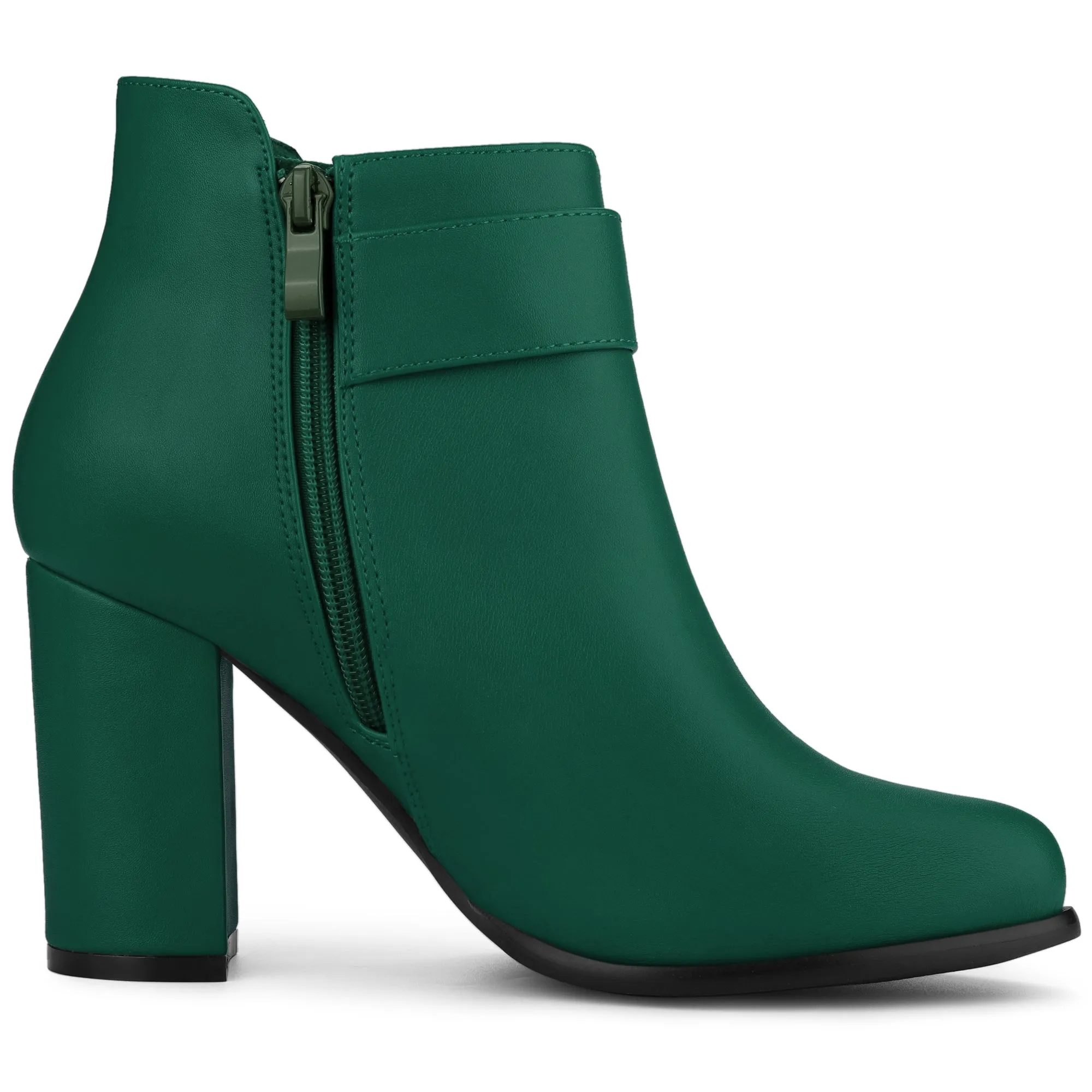 Round Toe Circle Buckle Chunky Heel Ankle Boots