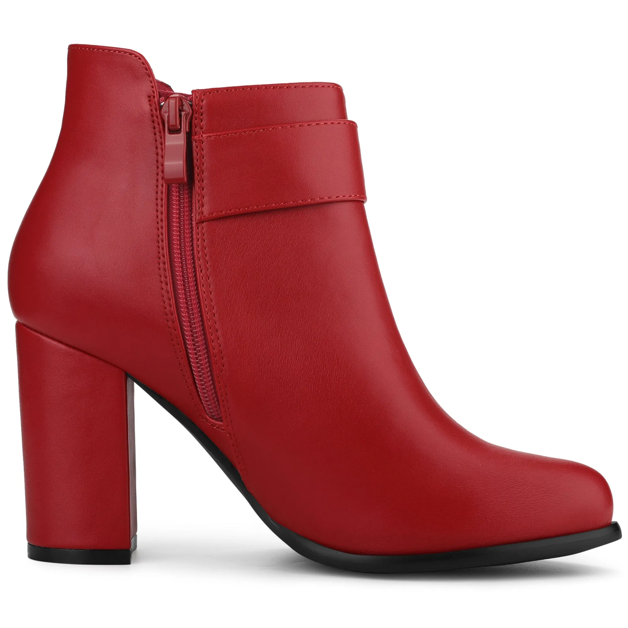 Round Toe Circle Buckle Chunky Heel Ankle Boots