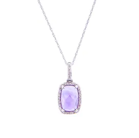 Sabel Collection 14K White Gold Cushion Cut Amethyst and Diamond Pendant