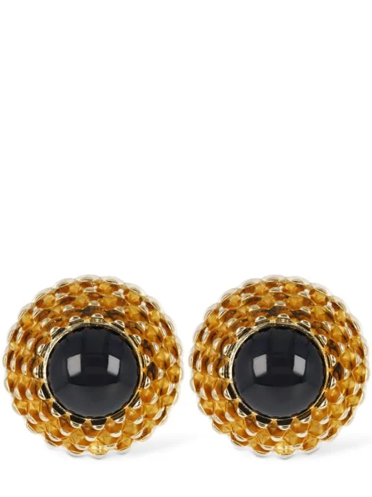 Saint Laurent   Vintage Cabochon brass earrings 