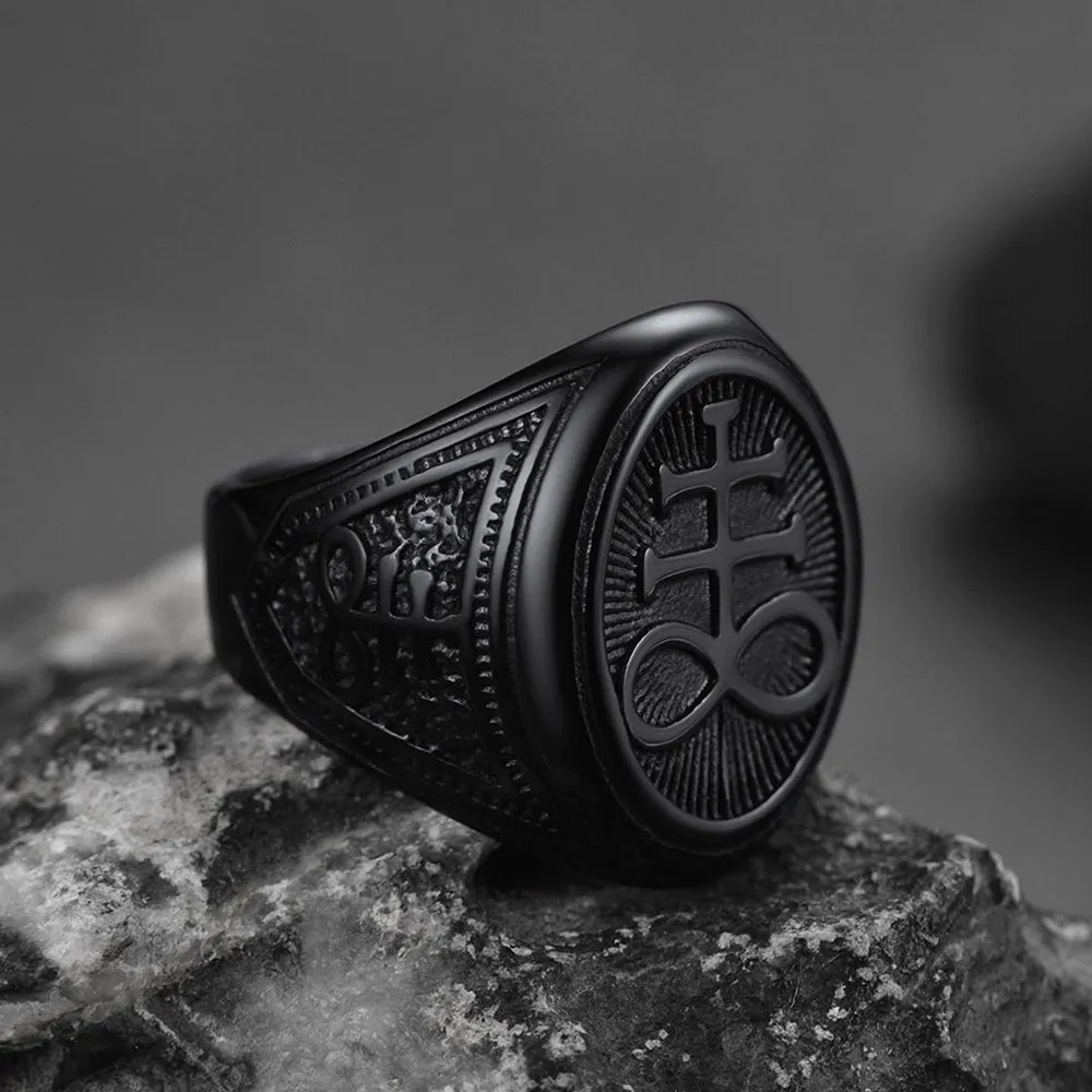 Satanic Leviathan Cross Signet Ring For Men