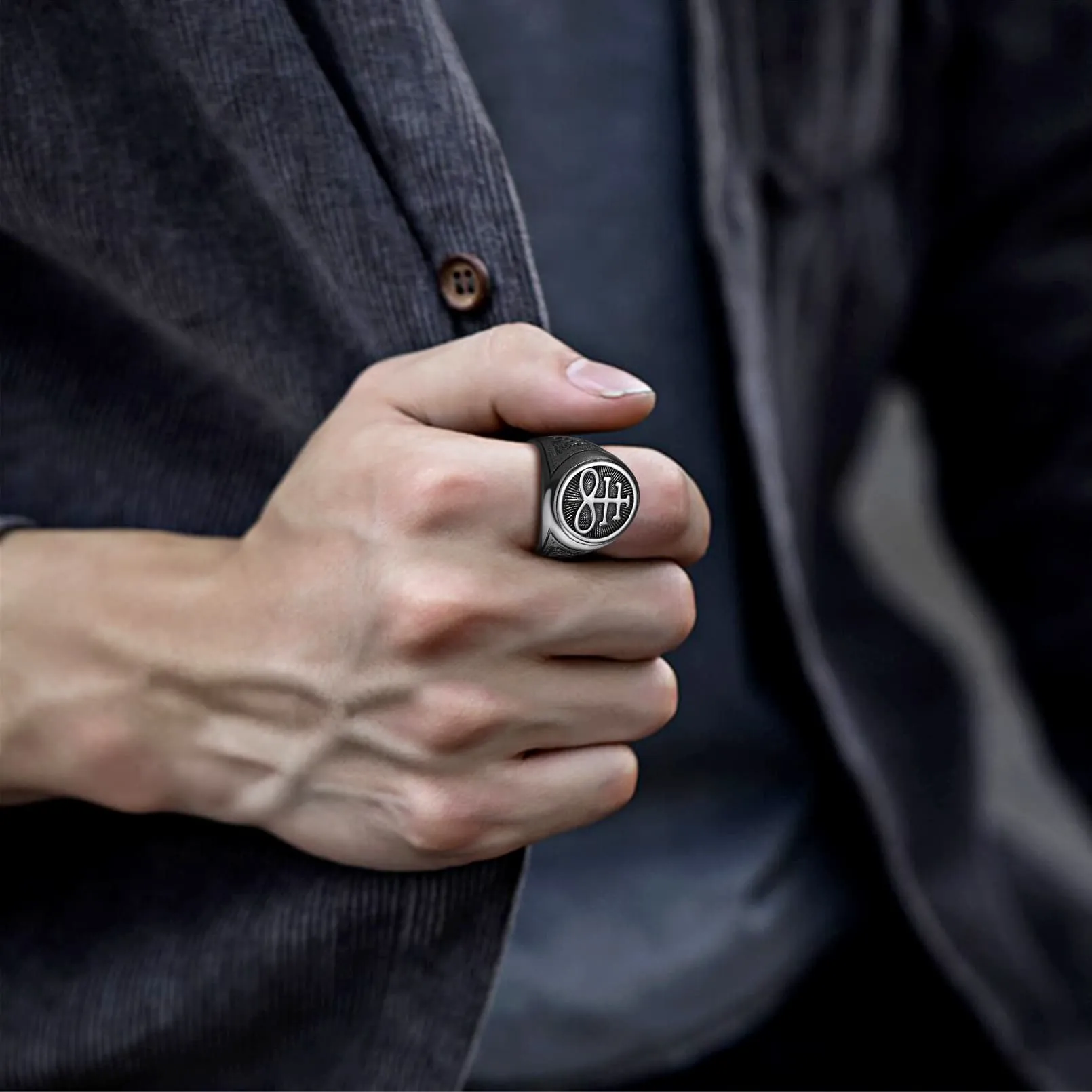 Satanic Leviathan Cross Signet Ring For Men