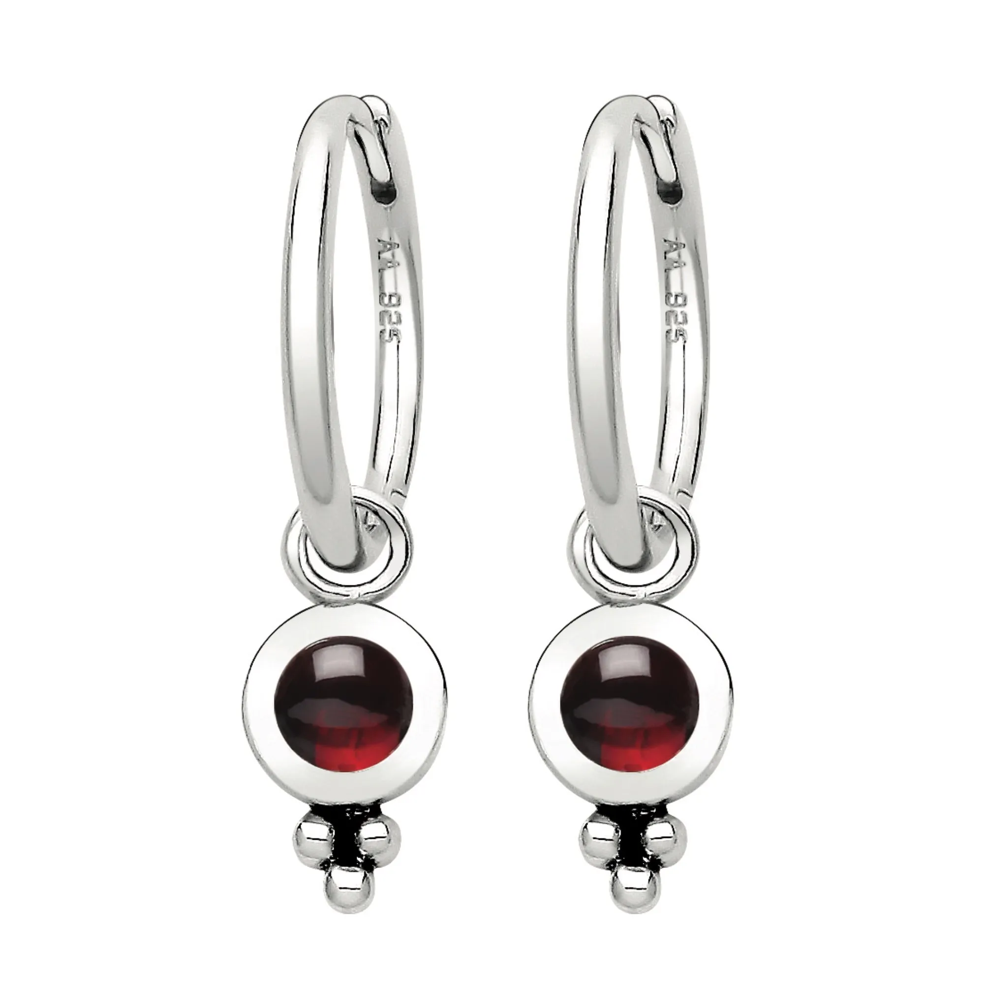 SATELLITE - Garnet & Sterling Silver Hoops