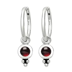 SATELLITE - Garnet & Sterling Silver Hoops