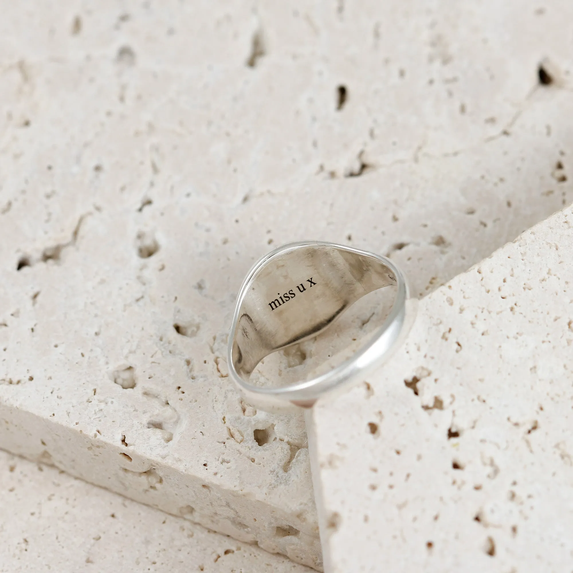 Script Initials Round Silver Signet Ring