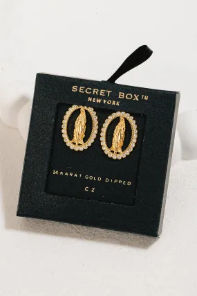 Secret Box Gold Dipped Cz Virgin Mary Oval Stud Earrings