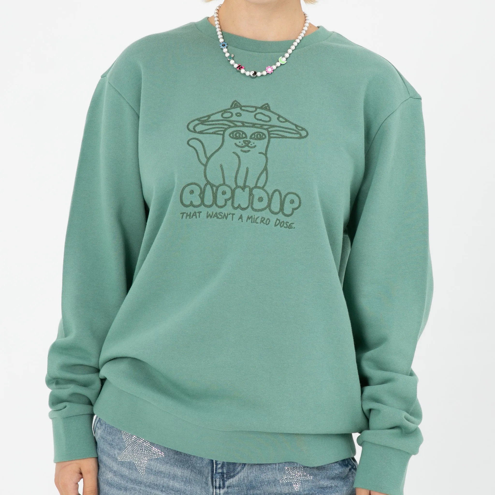 Shroom Cat Crewneck Sweater (Pine)