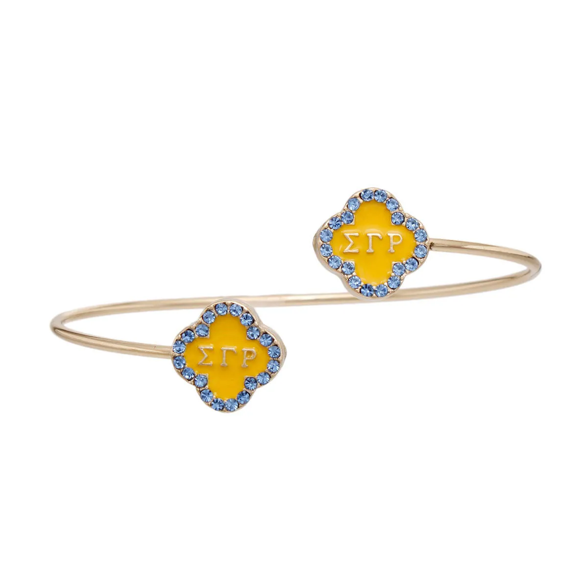 Sigma Gamma Rho Inspired Bracelet SGRHO Sorority Rhinestone Gold Clover Open Bangle