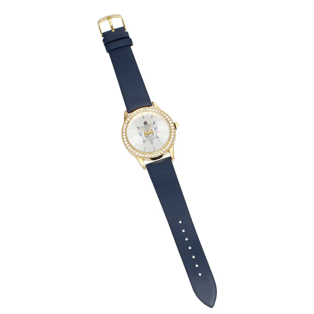 Sigma Gamma Rho Inspired SGRHO Blue Leather Gold Sun Cut Dial Watch Women