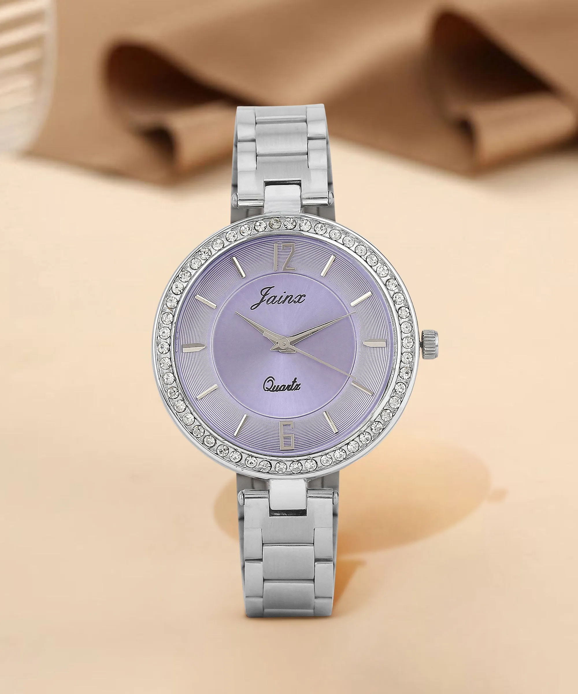 Silver Chain Purple Dial Analog Wrist Watch For Women - JW8591