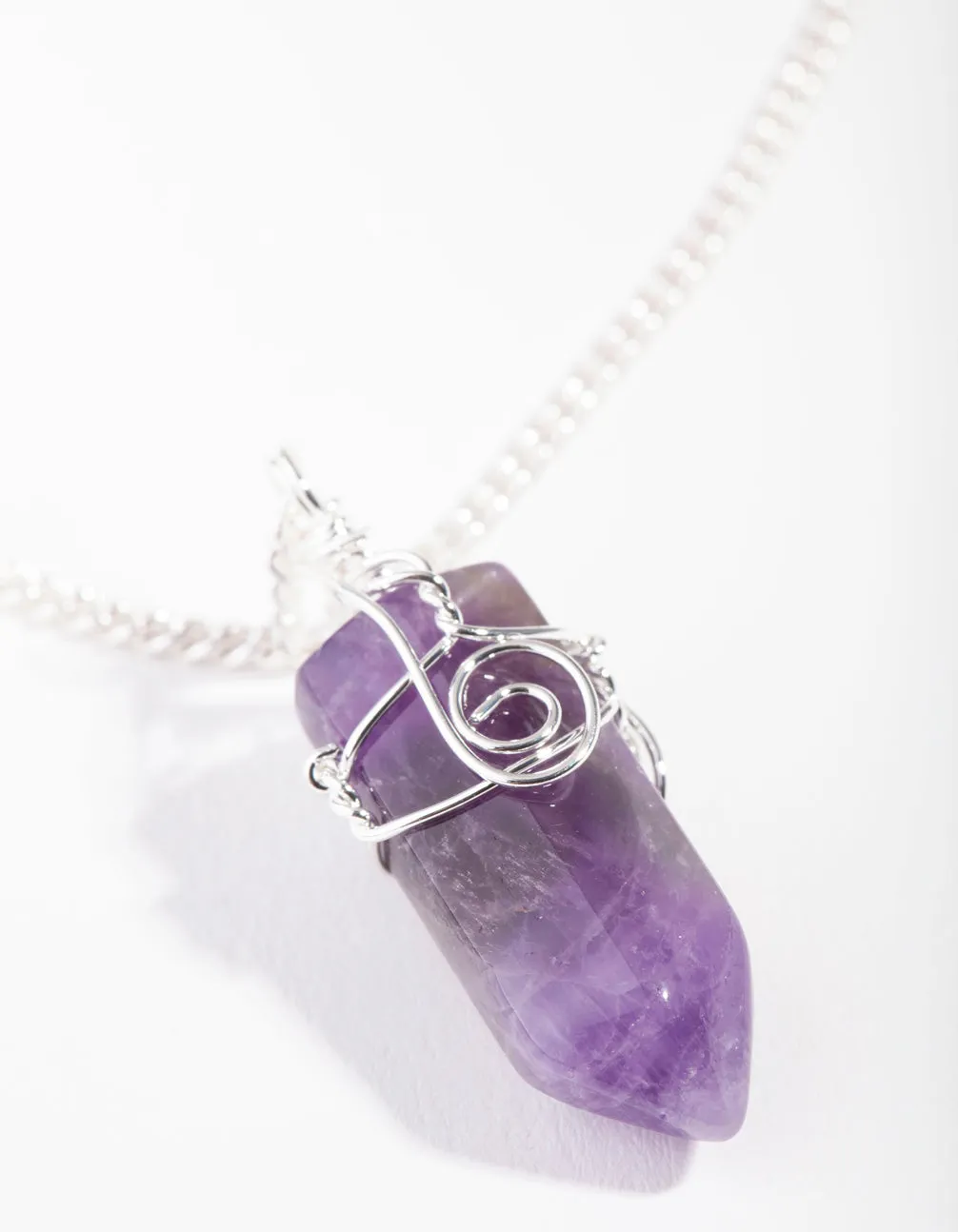 Silver Curled Amethyst Stone Necklace