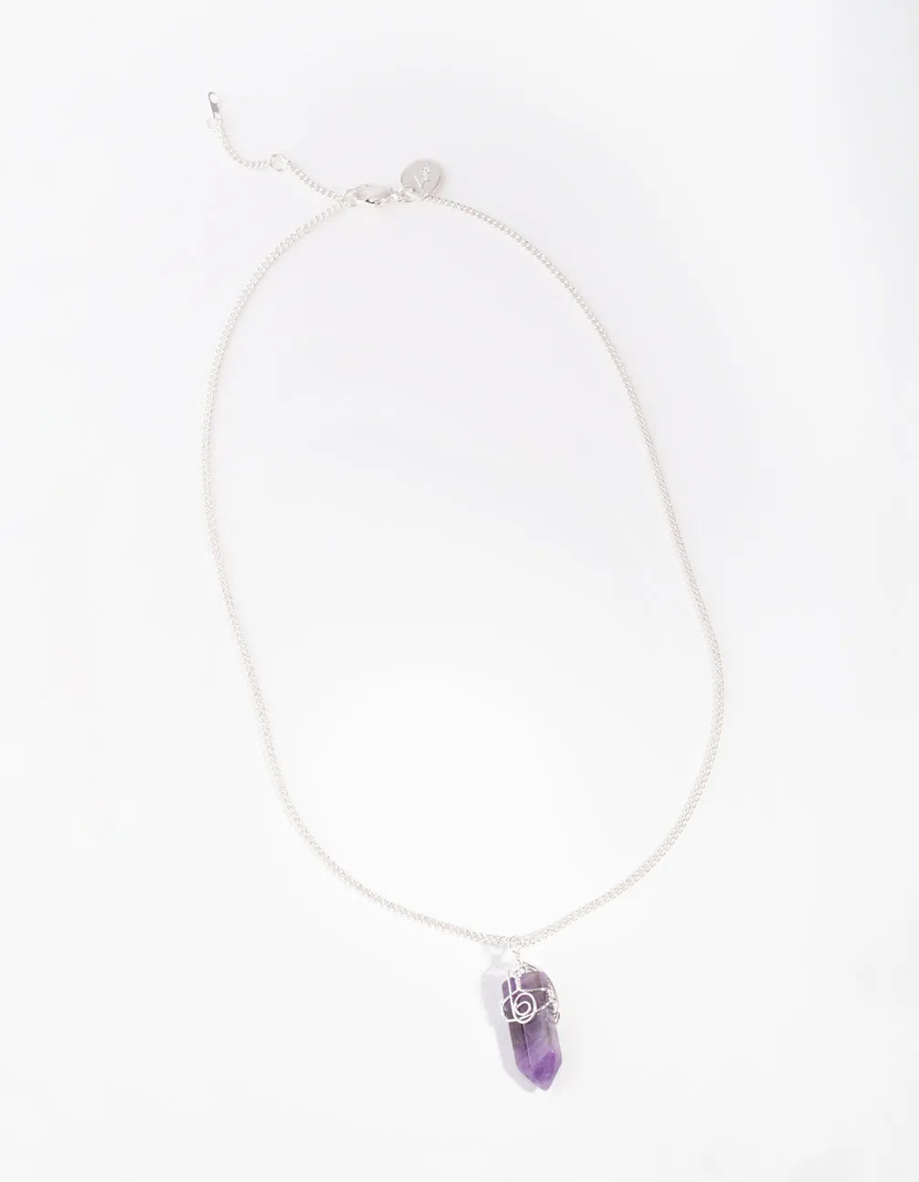 Silver Curled Amethyst Stone Necklace