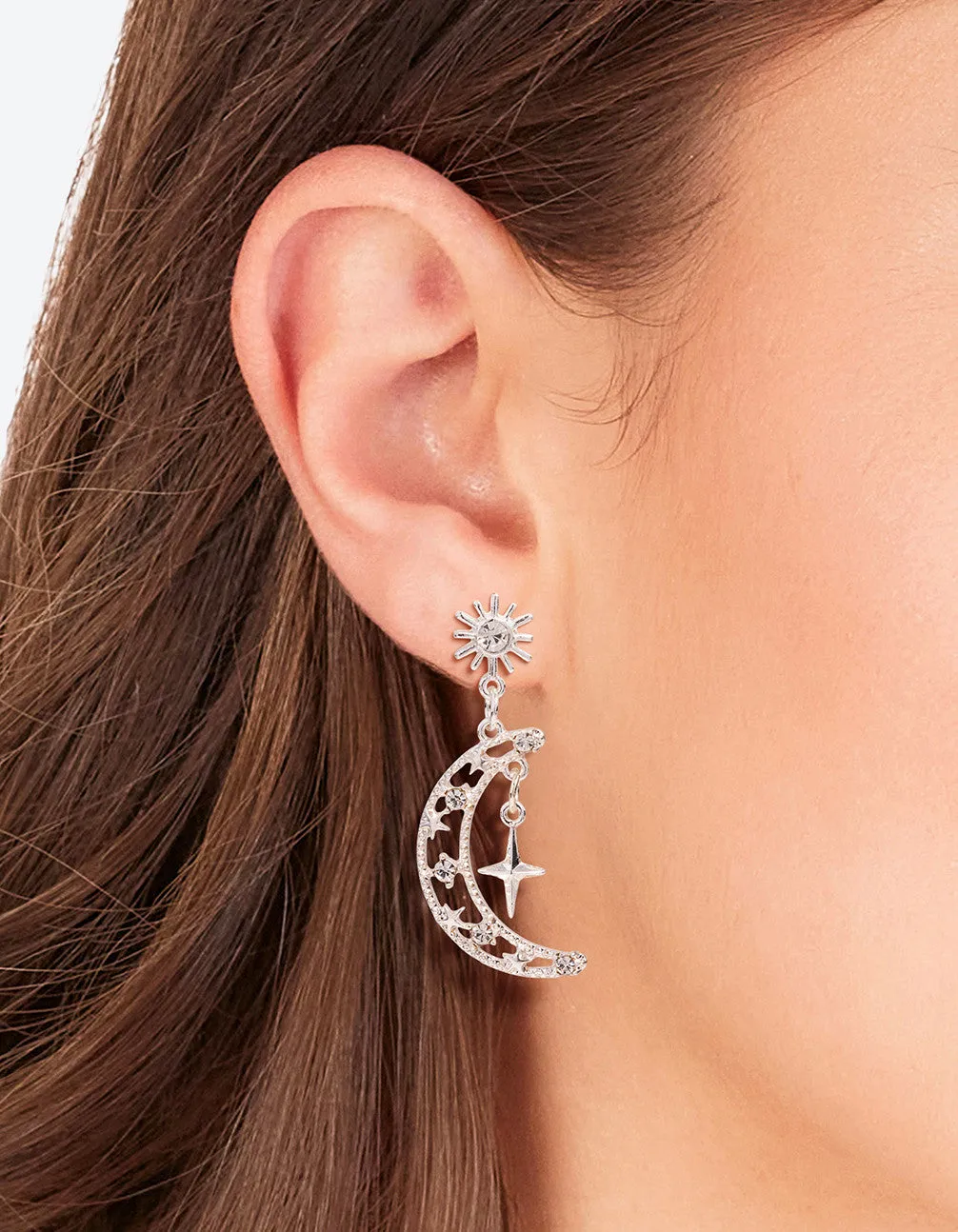 Silver Diamante Celestial Drop Earrings