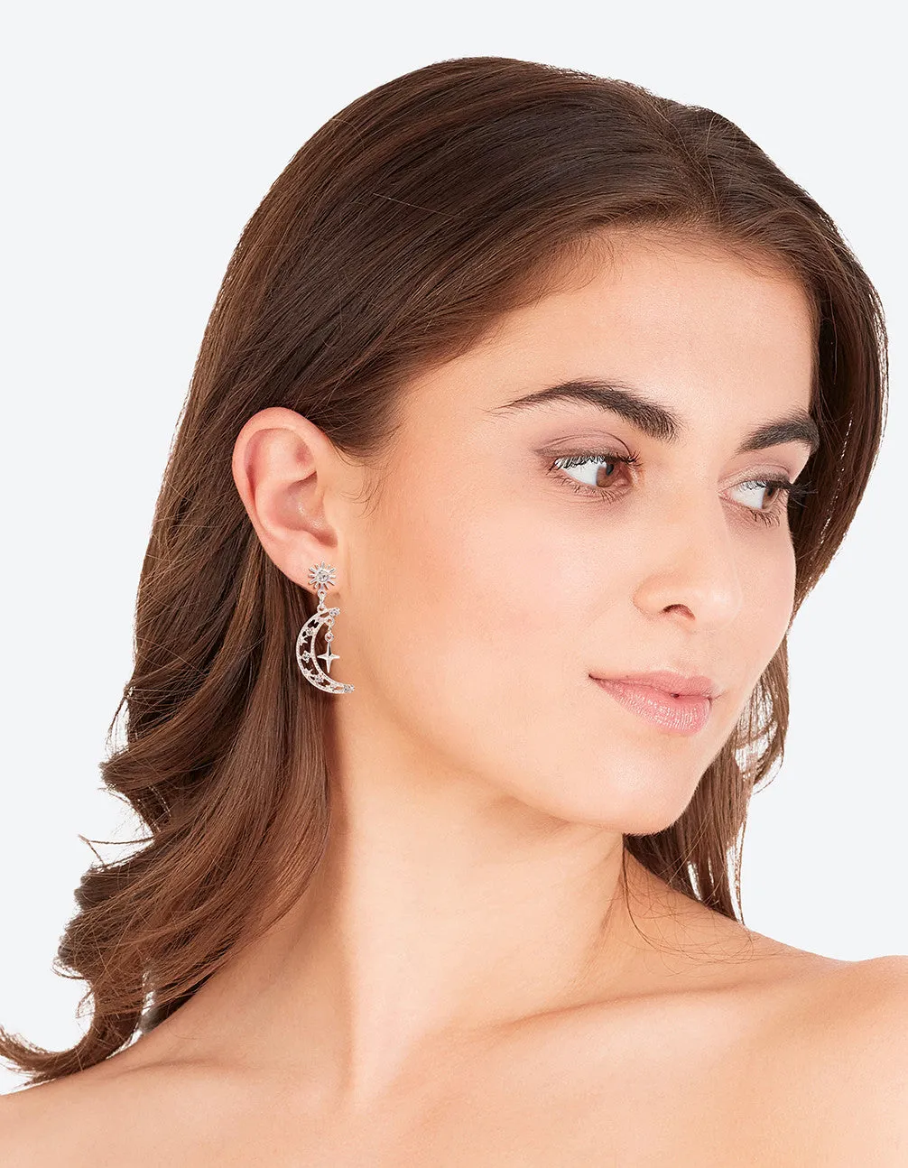 Silver Diamante Celestial Drop Earrings