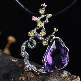 Silver Spiritual Awakening Amethyst Inlaid Necklace Pendant