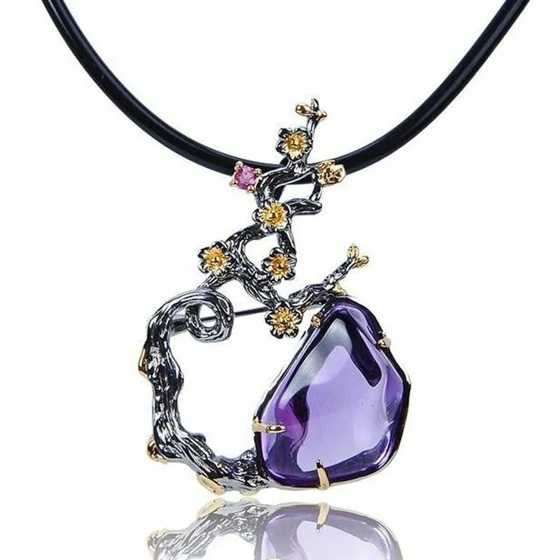 Silver Spiritual Awakening Amethyst Inlaid Necklace Pendant