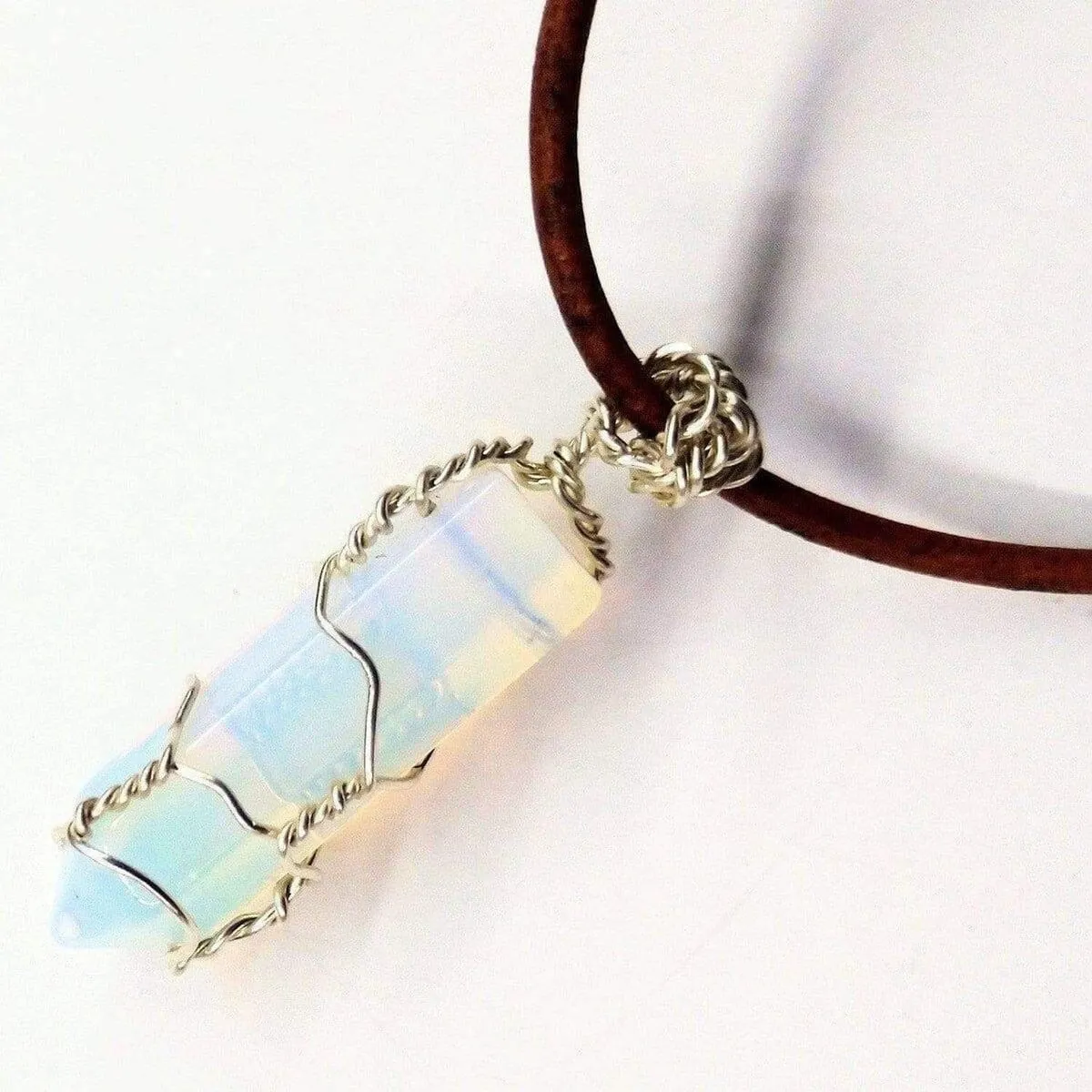 Silver Wire Wrapped Gemstone Crystal Point Pendant