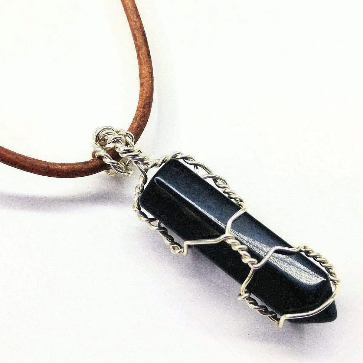 Silver Wire Wrapped Gemstone Crystal Point Pendant