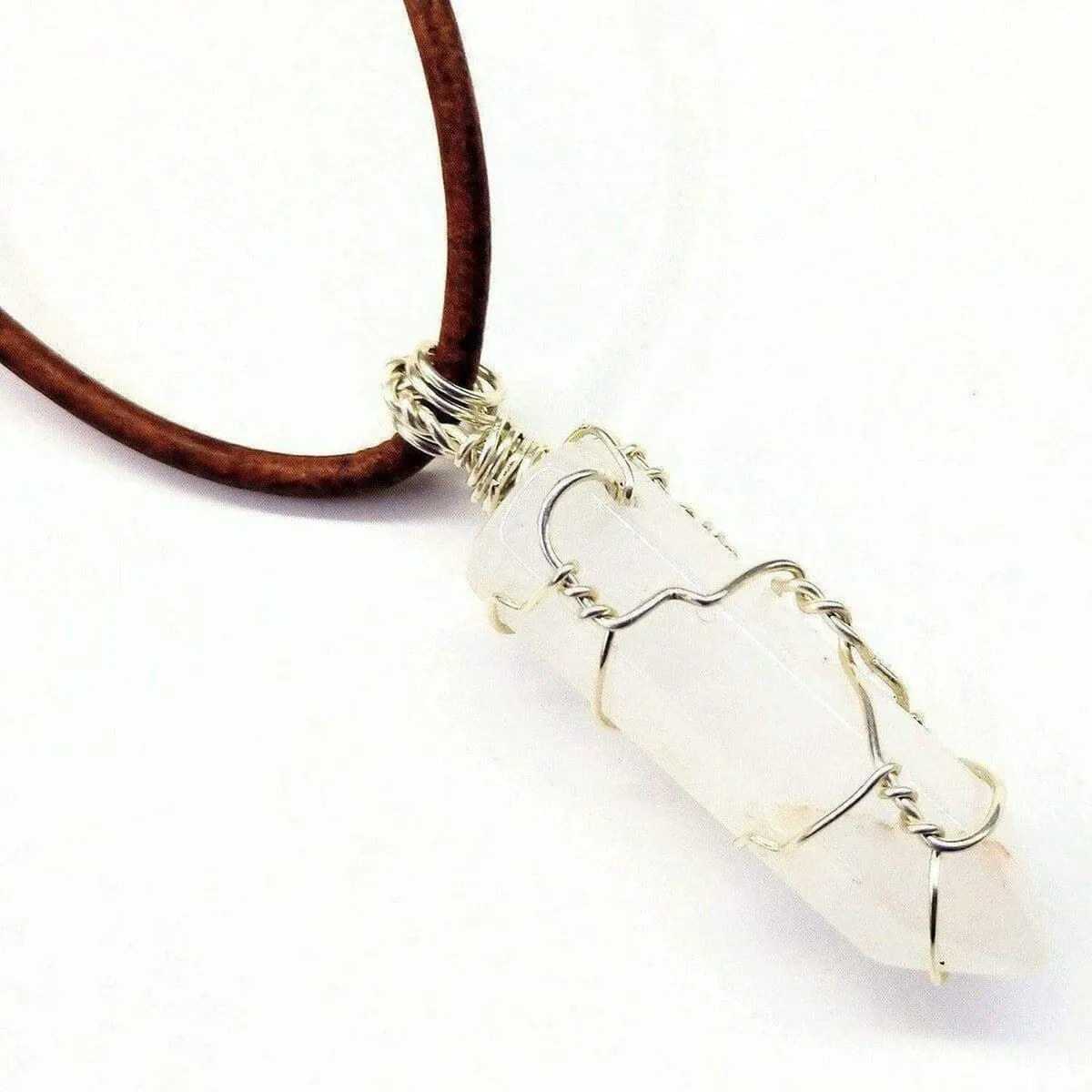 Silver Wire Wrapped Gemstone Crystal Point Pendant