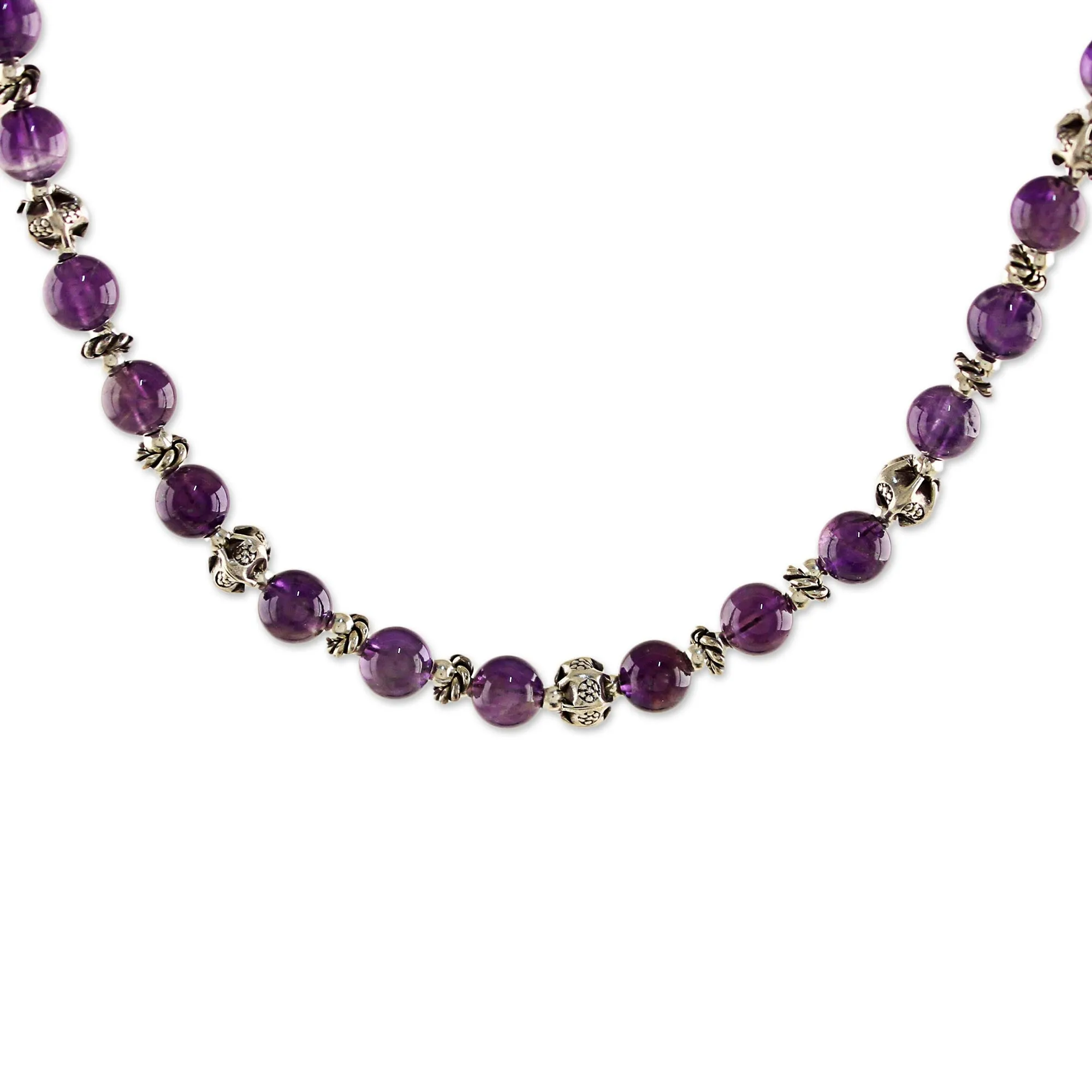 Simple Grace Amethyst and 950 Silver Beaded Necklace from Thailand