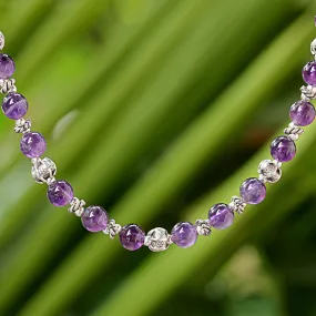 Simple Grace Amethyst and 950 Silver Beaded Necklace from Thailand