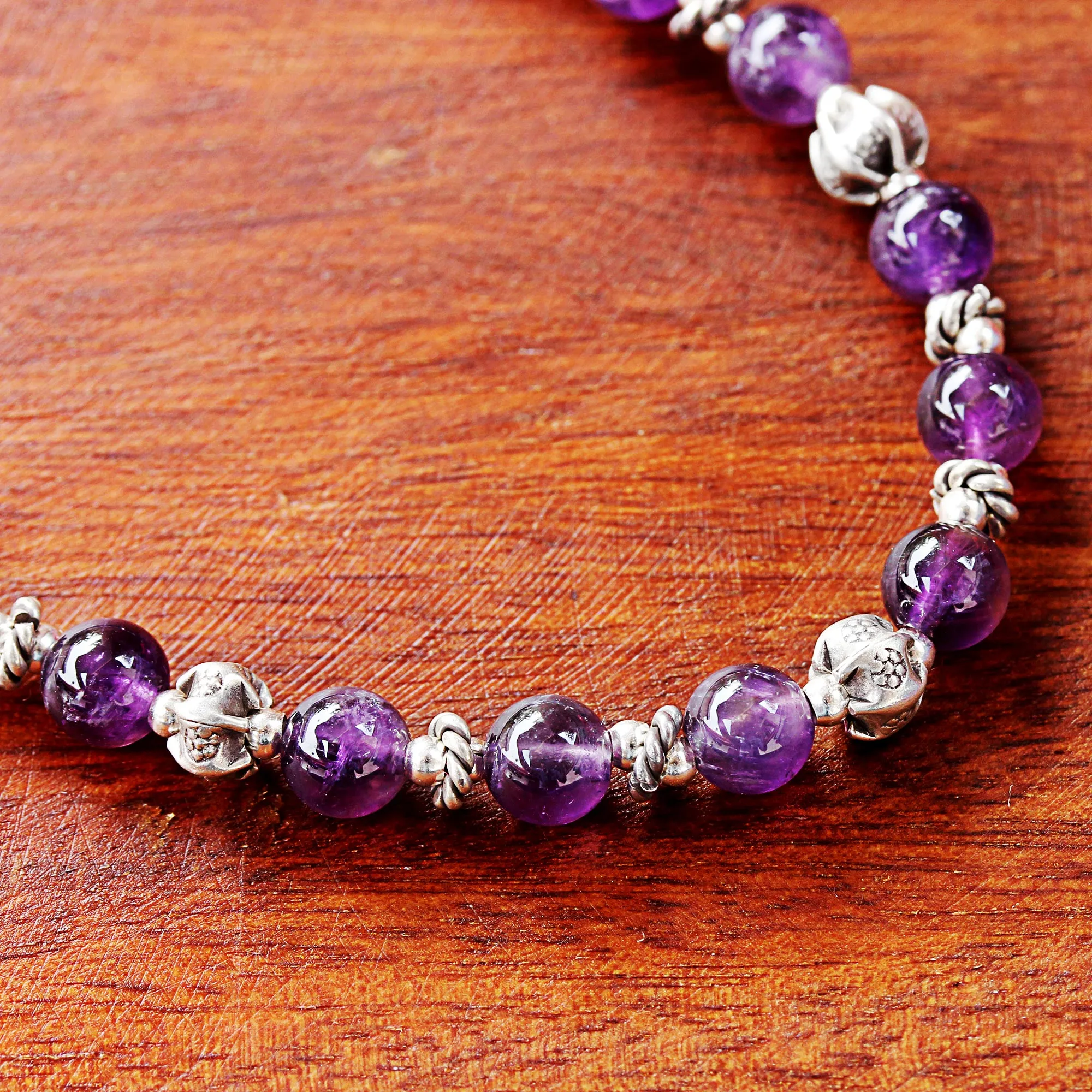 Simple Grace Amethyst and 950 Silver Beaded Necklace from Thailand