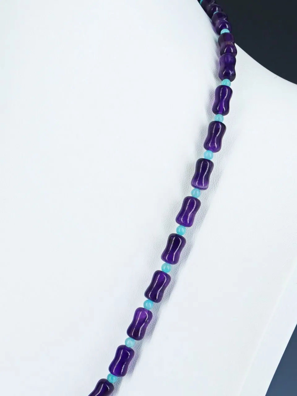 Single Strand Amethyst and Blue Lace Agate Necklace