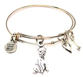 Sitting Chihuahua With Heart Expandable Bangle Bracelet Set