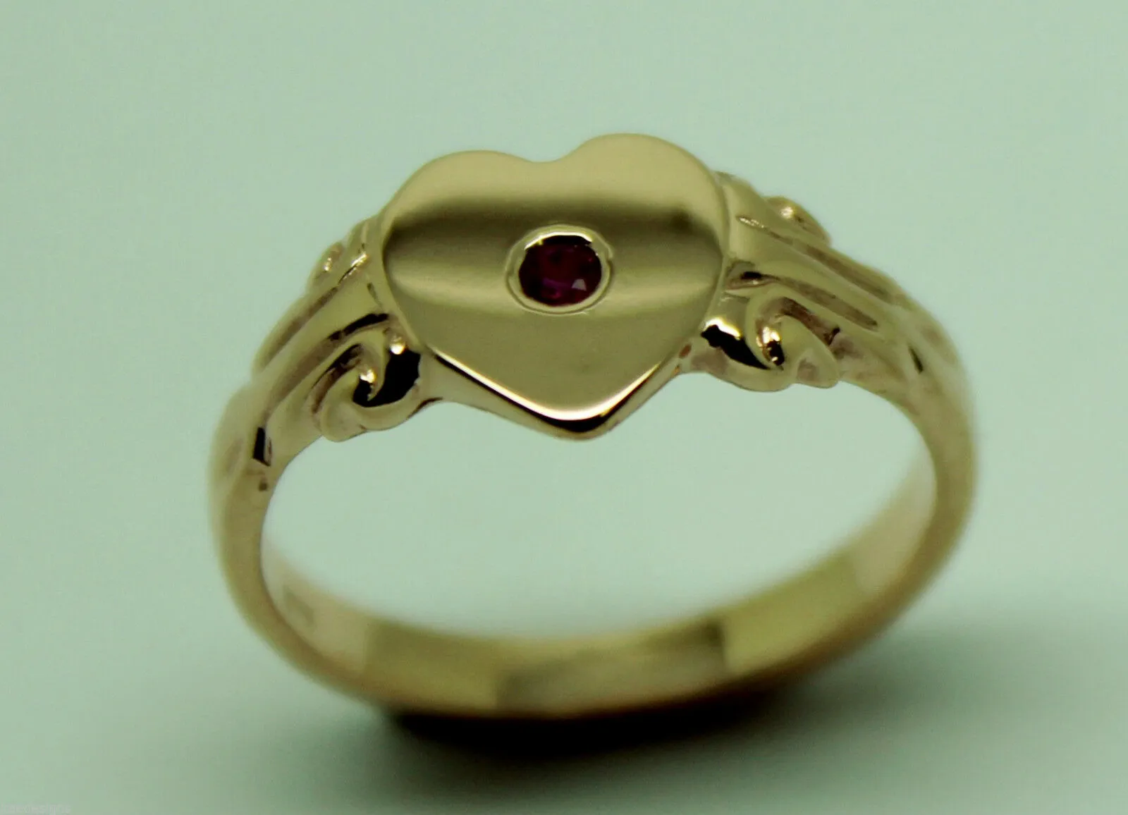 Size J, Genuine Solid 9ct 9Kt Yellow, Rose or White Gold Ruby Stone Heart Signet Ring -July Birthstone