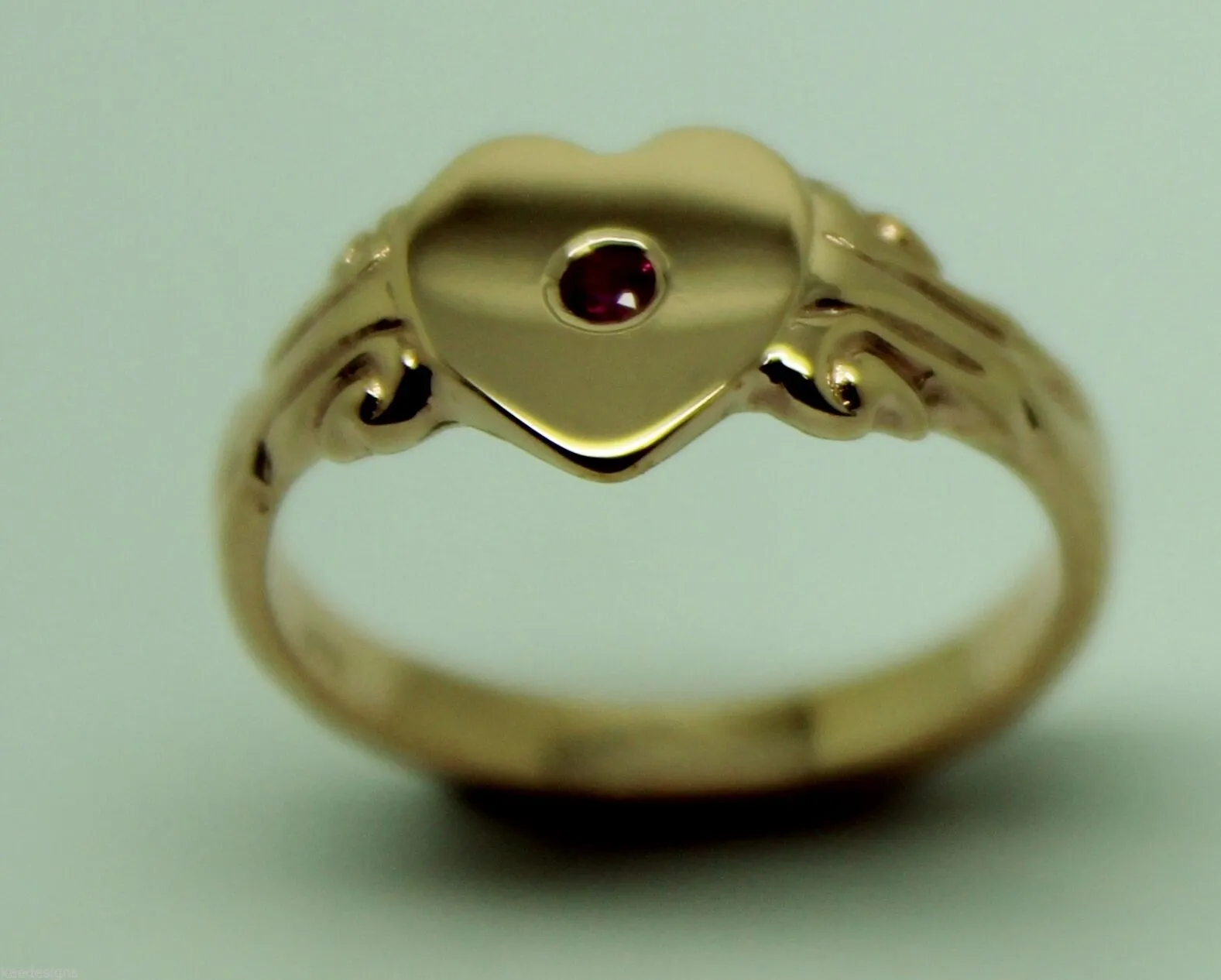 Size J, Genuine Solid 9ct 9Kt Yellow, Rose or White Gold Ruby Stone Heart Signet Ring -July Birthstone